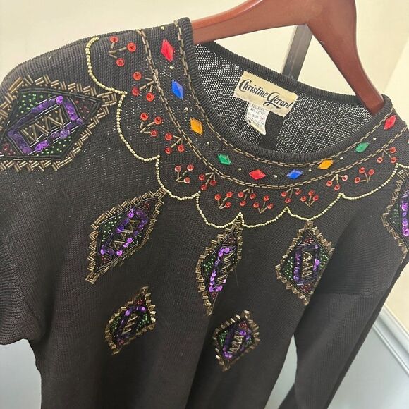 Vintage Christine Gerard Sequin Beaded Sweater Size Medium - Picture 2 of 5